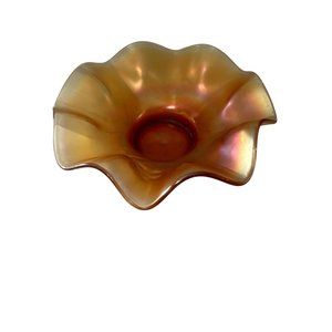 Vintage marigold fluted 7 inch floral depression glass bowl